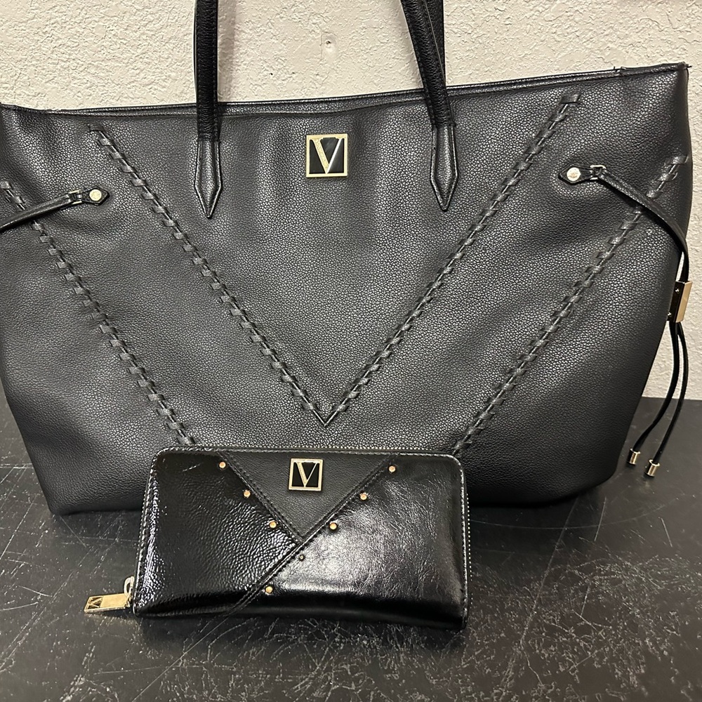 Victoria Secret Black Tote Purse Bag and matching wallet - Picture 3 of 16